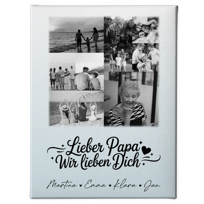 Leinwand Collagen Erstellen mit 9 Fotos Lieber Papa wir lieben Dich Schwarz-Weiß 1