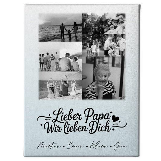 Leinwand Collagen Erstellen mit 9 Fotos Lieber Papa wir lieben Dich Schwarz-Weiß 1