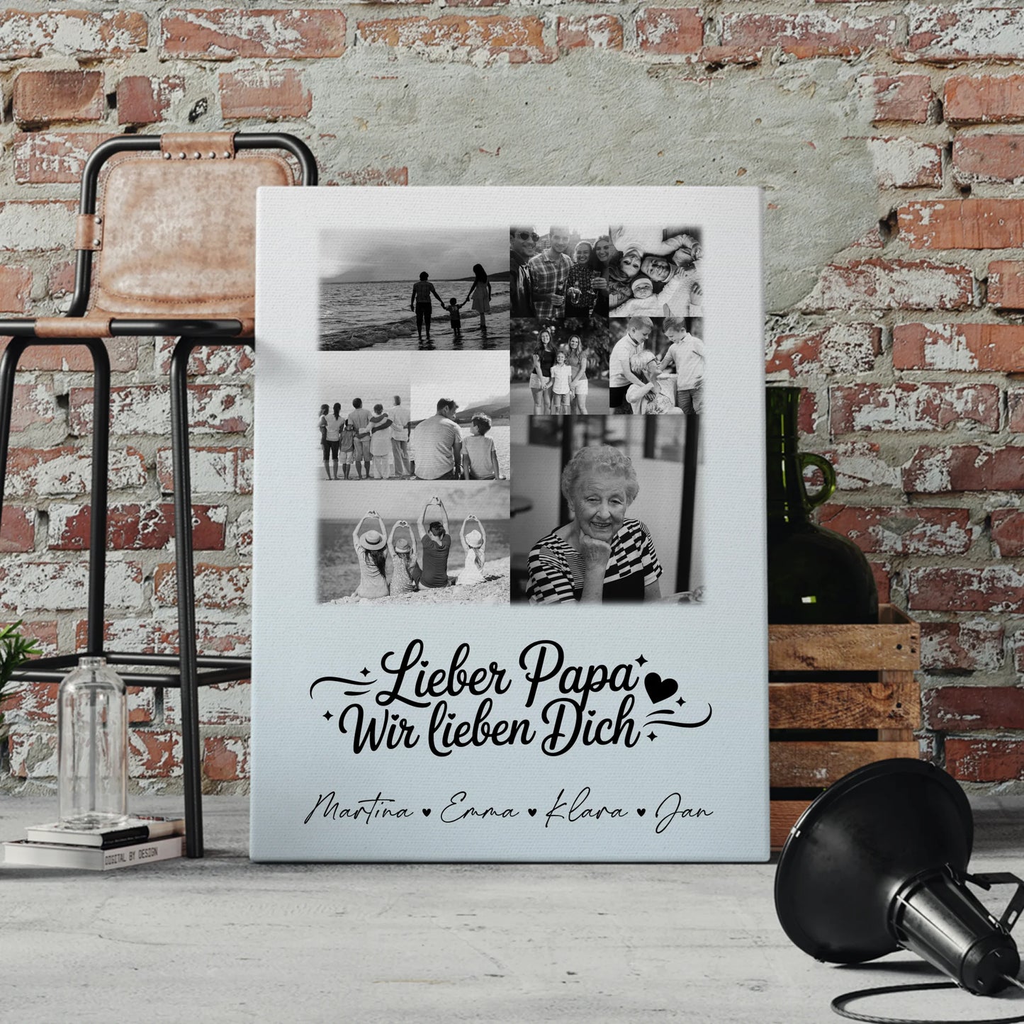 Leinwand Collagen Erstellen mit 9 Fotos Lieber Papa wir lieben Dich Schwarz-Weiß 4