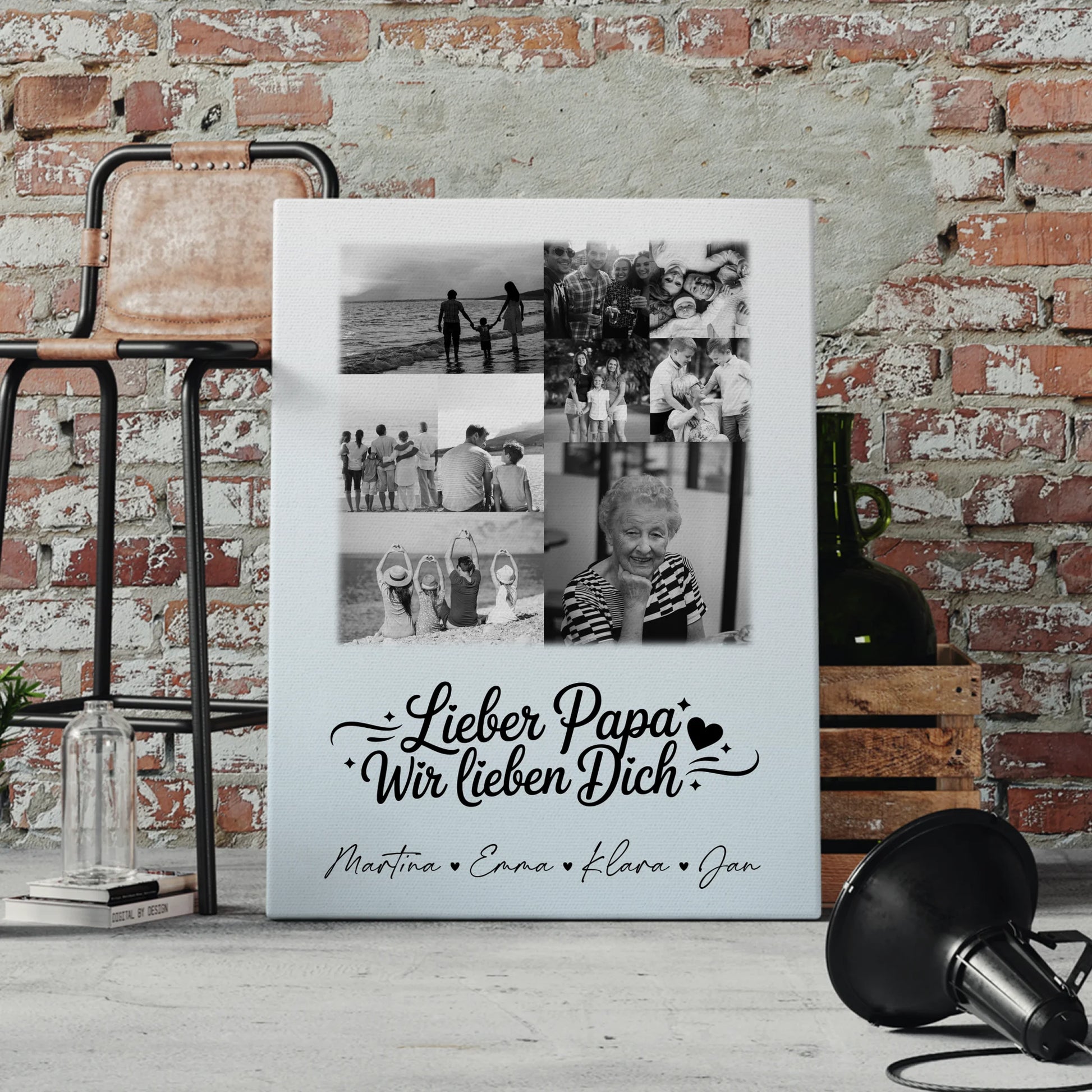 Leinwand Collagen Erstellen mit 9 Fotos Lieber Papa wir lieben Dich Schwarz-Weiß 4