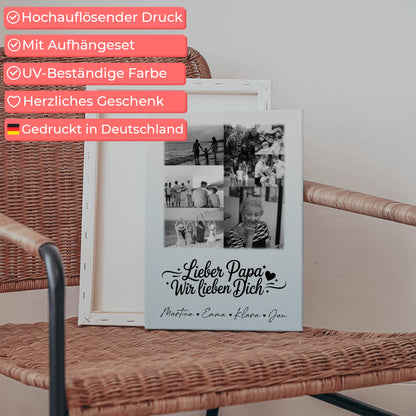 Leinwand Collagen Erstellen mit 9 Fotos Lieber Papa wir lieben Dich Schwarz-Weiß 5