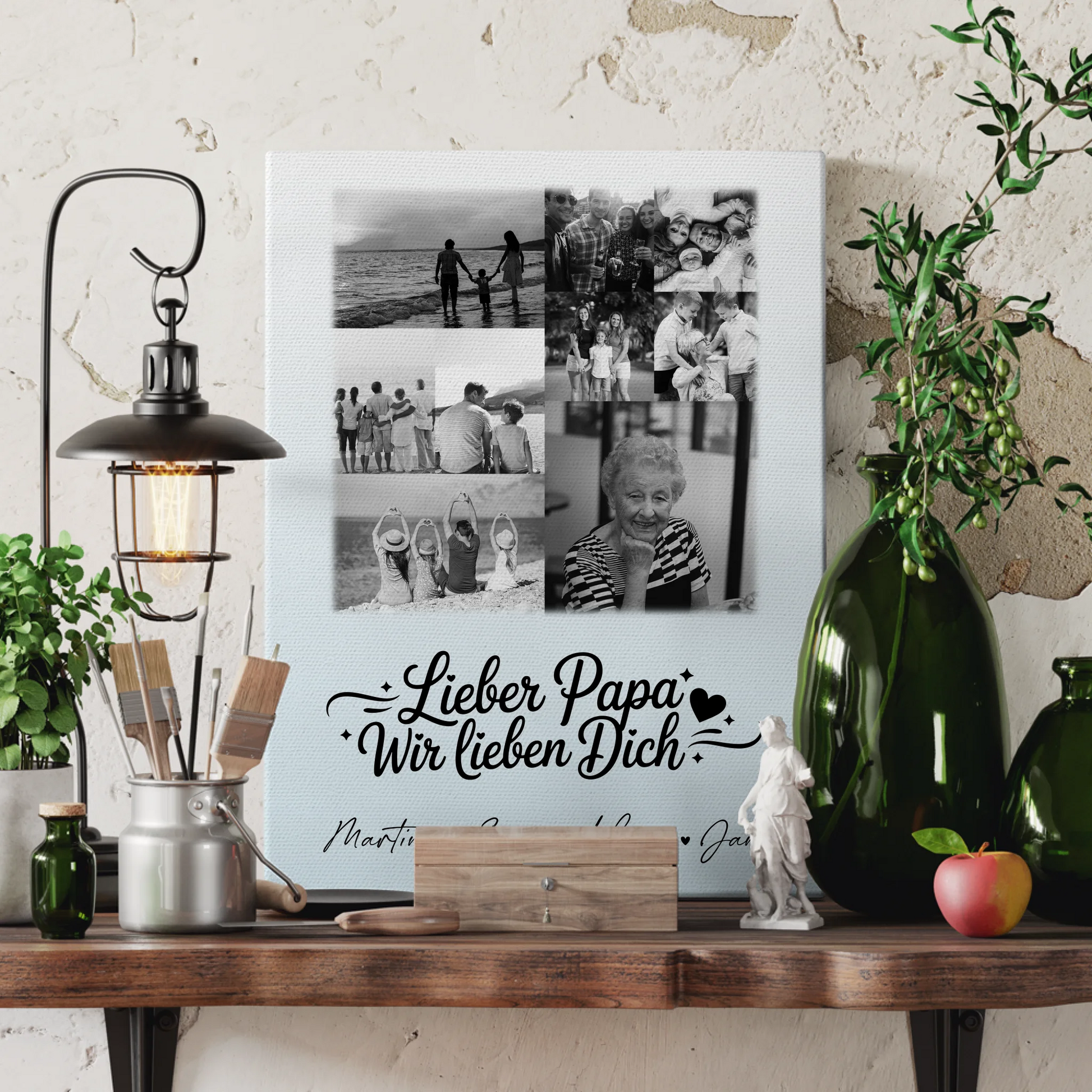 Leinwand Collagen Erstellen mit 9 Fotos Lieber Papa wir lieben Dich Schwarz-Weiß 3