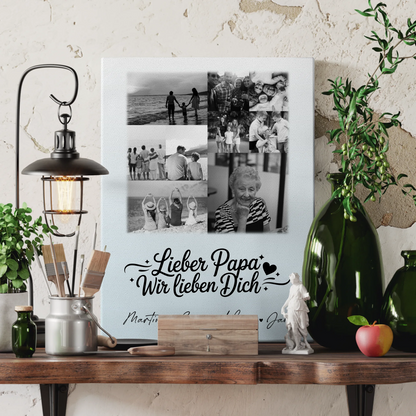 Leinwand Collagen Erstellen mit 9 Fotos Lieber Papa wir lieben Dich Schwarz-Weiß 3