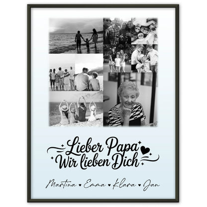 Vatertagsgeschenk Poster mit 9 Fotos Lieber Papa wir lieben Dich Schwarz-Weiß Personalisiert
