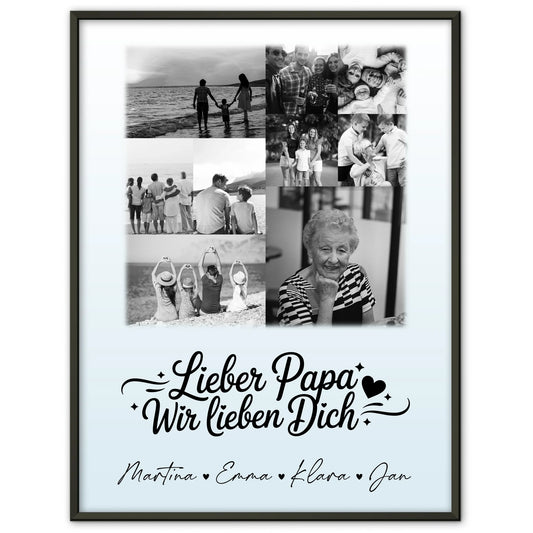 Vatertagsgeschenk Poster mit 9 Fotos Lieber Papa wir lieben Dich Schwarz-Weiß Personalisiert