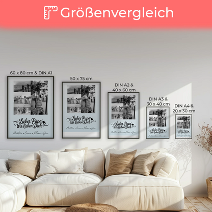 Vatertagsgeschenk Poster mit 9 Fotos Lieber Papa wir lieben Dich Schwarz-Weiß Personalisiert