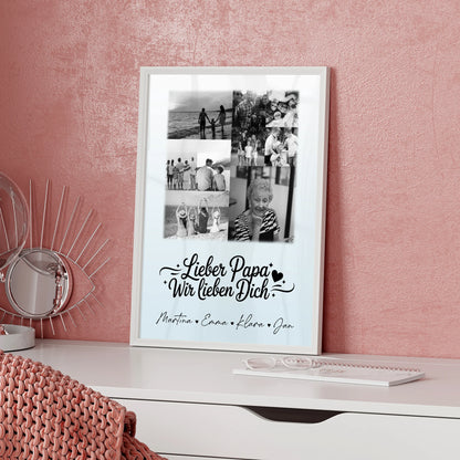 Vatertagsgeschenk Poster mit 9 Fotos Lieber Papa wir lieben Dich Schwarz-Weiß Personalisiert