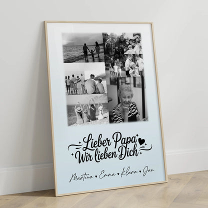Vatertagsgeschenk Poster mit 9 Fotos Lieber Papa wir lieben Dich Schwarz-Weiß Personalisiert