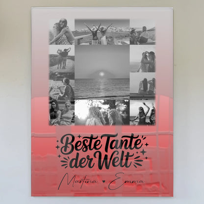 Personalisiertes Foto Acrylglas mit 11 Fotos Beste Tante Der Welt Schwarz-Weiß Geschenk
