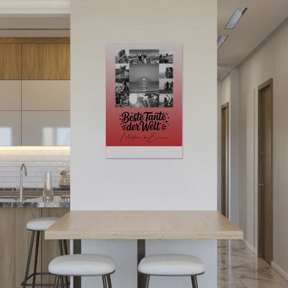 Magnetposter Fotoboard mit 11 Fotos Beste Tante Der Welt Schwarz-Weiß personalisiertes Geschenk 2