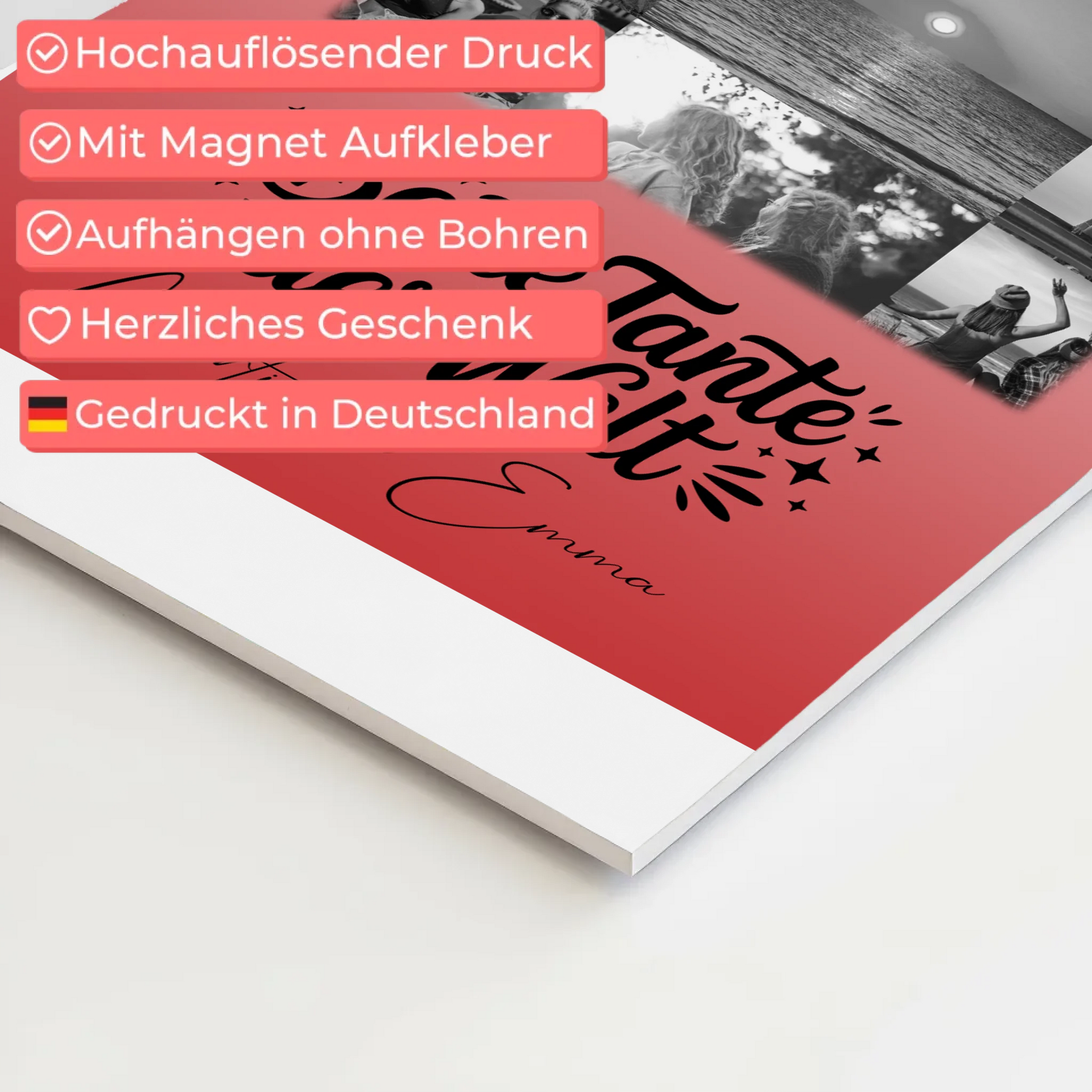 Magnetposter Fotoboard mit 11 Fotos Beste Tante Der Welt Schwarz-Weiß personalisiertes Geschenk 4