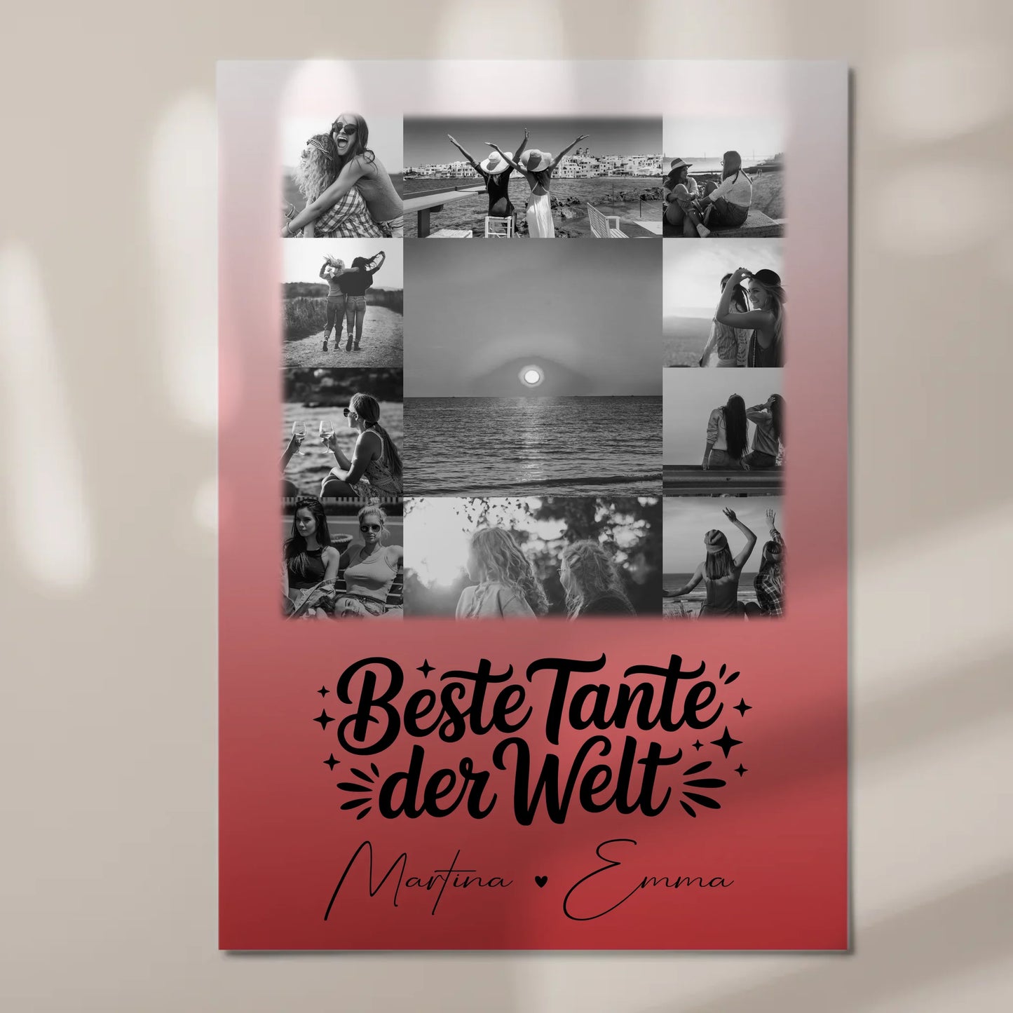 Magnetposter Fotoboard mit 11 Fotos Beste Tante Der Welt Schwarz-Weiß personalisiertes Geschenk 7