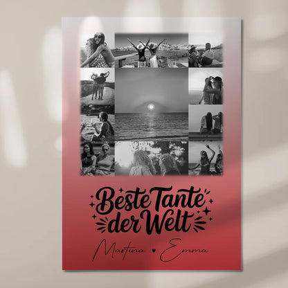 Magnetposter Fotoboard mit 11 Fotos Beste Tante Der Welt Schwarz-Weiß personalisiertes Geschenk 7