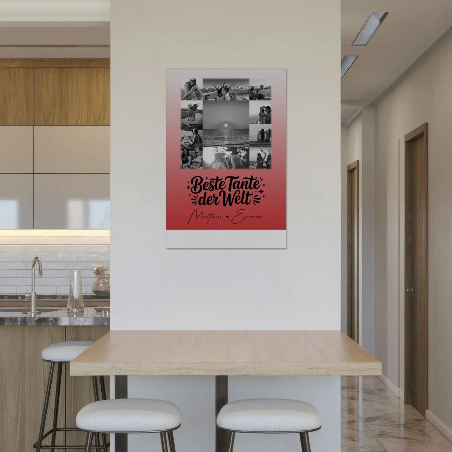 Magnetposter Fotoboard mit 11 Fotos Beste Tante Der Welt Schwarz-Weiß personalisiertes Geschenk