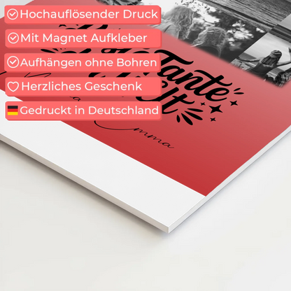 Magnetposter Fotoboard mit 11 Fotos Beste Tante Der Welt Schwarz-Weiß personalisiertes Geschenk