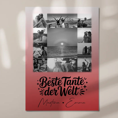 Magnetposter Fotoboard mit 11 Fotos Beste Tante Der Welt Schwarz-Weiß personalisiertes Geschenk