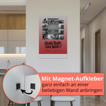 Magnetposter Fotoboard mit 11 Fotos Beste Tante Der Welt Schwarz-Weiß personalisiertes Geschenk