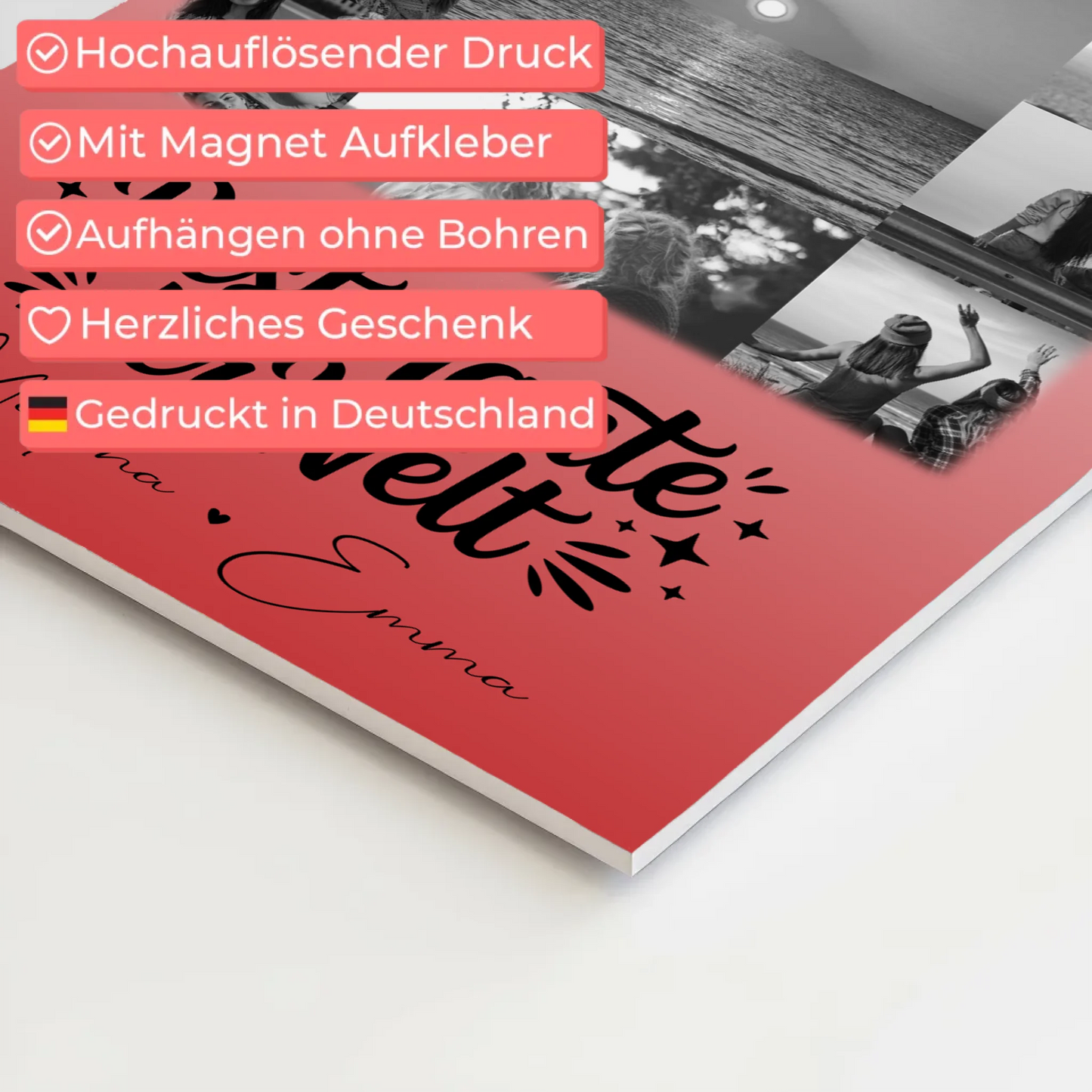 Magnetposter Fotoboard mit 11 Fotos Beste Tante Der Welt Schwarz-Weiß personalisiertes Geschenk