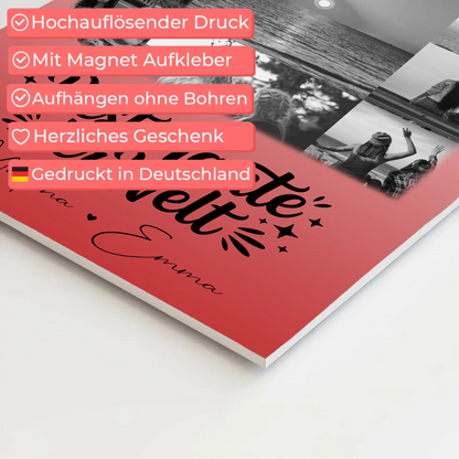 Magnetposter Fotoboard mit 11 Fotos Beste Tante Der Welt Schwarz-Weiß personalisiertes Geschenk