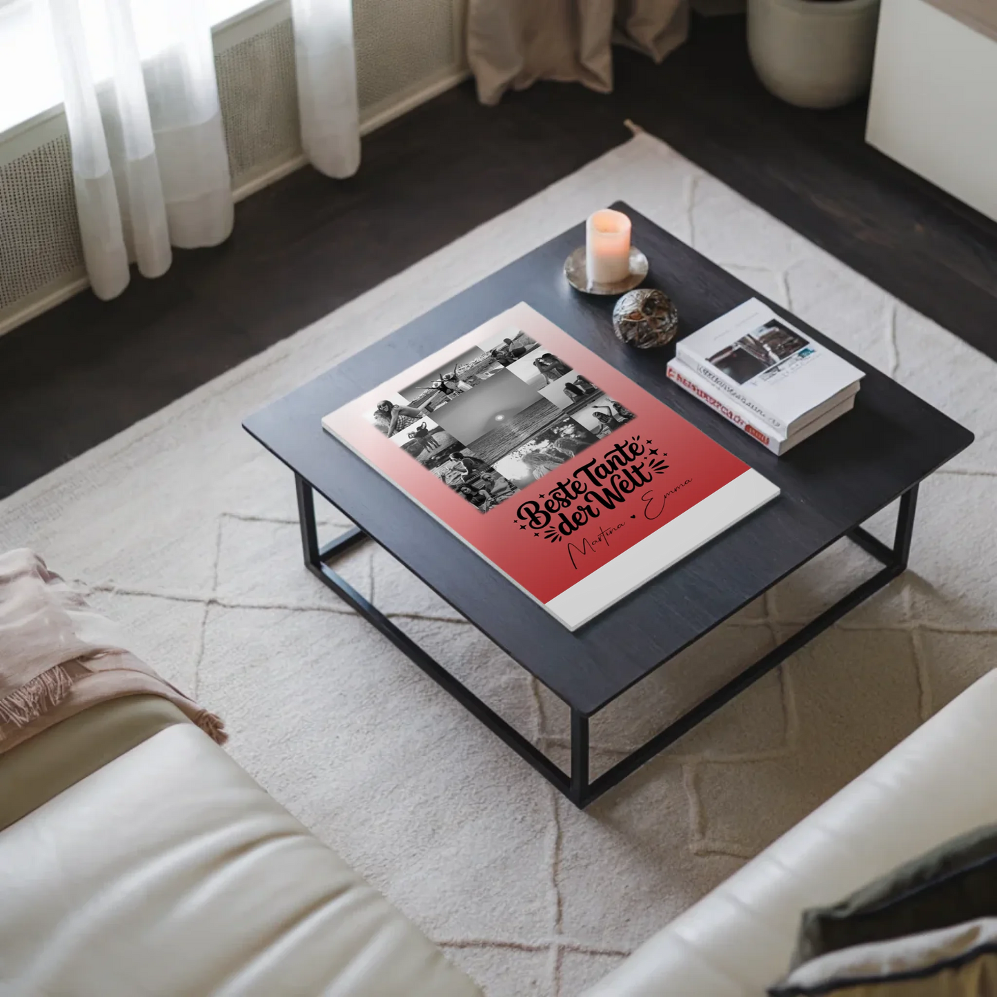 Magnetposter Fotoboard mit 11 Fotos Beste Tante Der Welt Schwarz-Weiß personalisiertes Geschenk