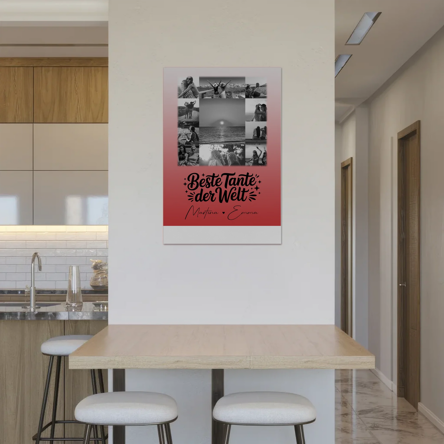 Magnetposter Fotoboard mit 11 Fotos Beste Tante Der Welt Schwarz-Weiß personalisiertes Geschenk