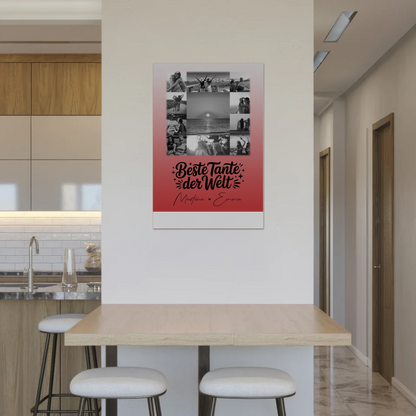 Magnetposter Fotoboard mit 11 Fotos Beste Tante Der Welt Schwarz-Weiß personalisiertes Geschenk