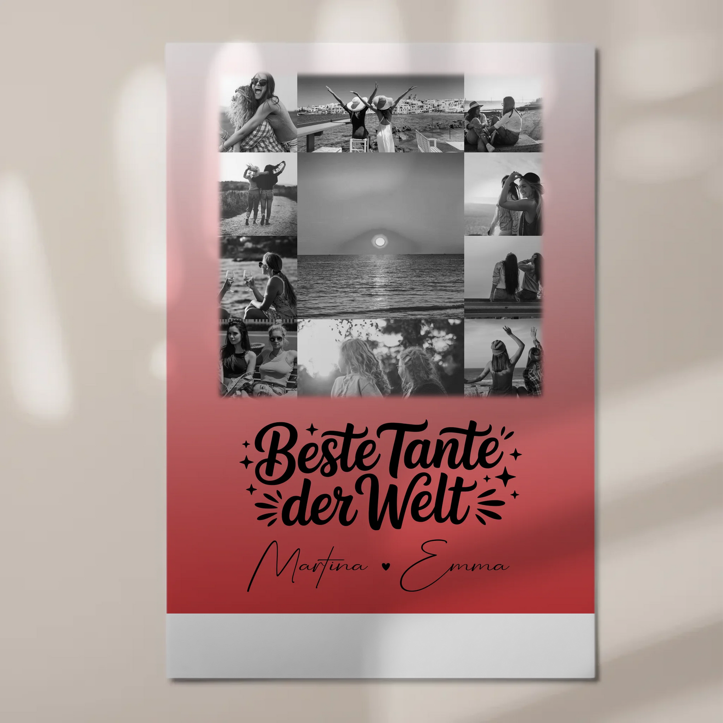 Magnetposter Fotoboard mit 11 Fotos Beste Tante Der Welt Schwarz-Weiß personalisiertes Geschenk