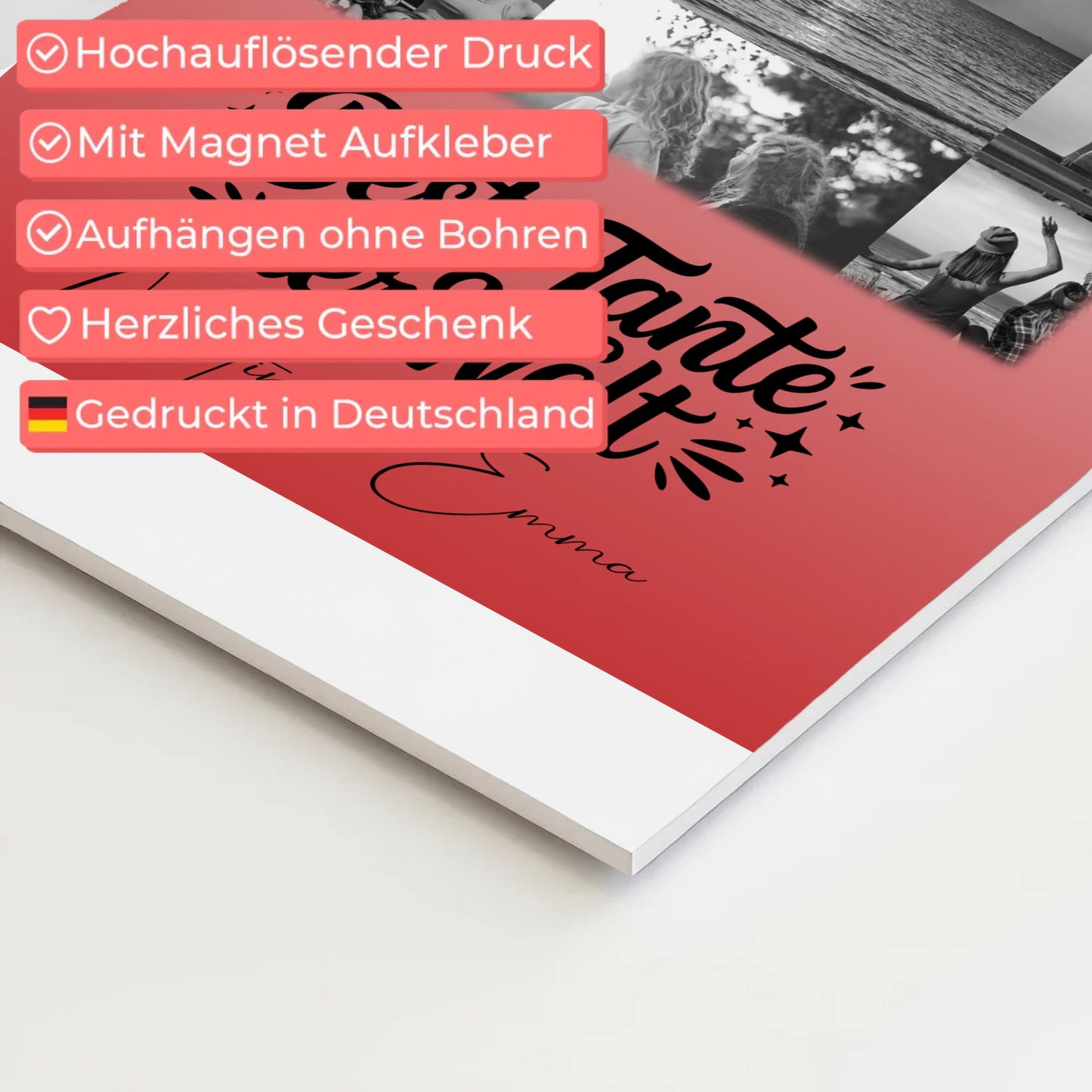 Magnetposter Fotoboard mit 11 Fotos Beste Tante Der Welt Schwarz-Weiß personalisiertes Geschenk