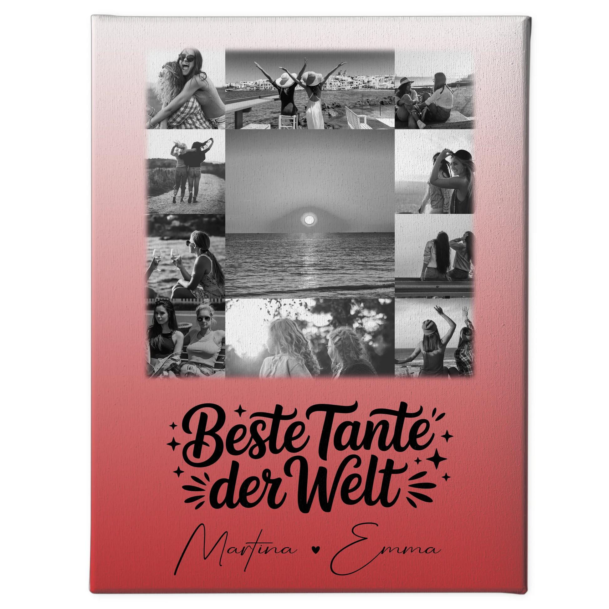 Leinwand Collagen Erstellen mit 11 Fotos Beste Tante Der Welt Schwarz-Weiß personalisiertes Geschenk 1