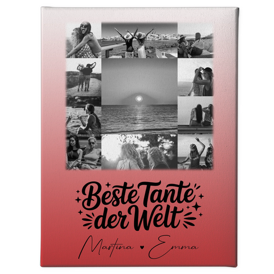 Leinwand Collagen Erstellen mit 11 Fotos Beste Tante Der Welt Schwarz-Weiß personalisiertes Geschenk 1