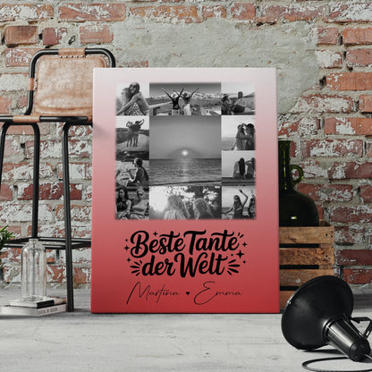 Leinwand Collagen Erstellen mit 11 Fotos Beste Tante Der Welt Schwarz-Weiß personalisiertes Geschenk 4