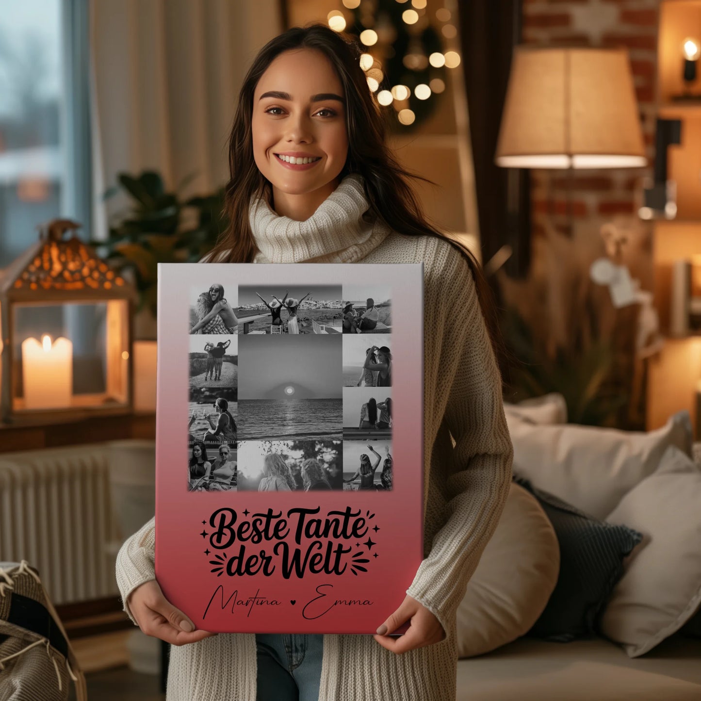 Leinwand Collagen Erstellen mit 11 Fotos Beste Tante Der Welt Schwarz-Weiß personalisiertes Geschenk 2