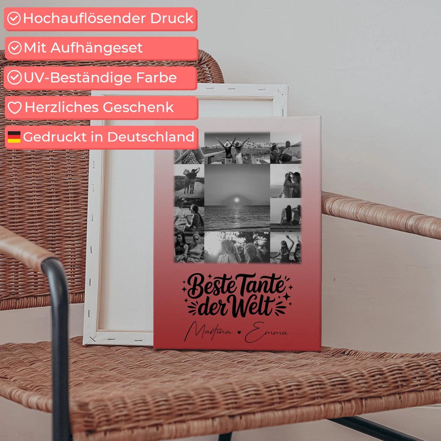 Leinwand Collagen Erstellen mit 11 Fotos Beste Tante Der Welt Schwarz-Weiß personalisiertes Geschenk 5