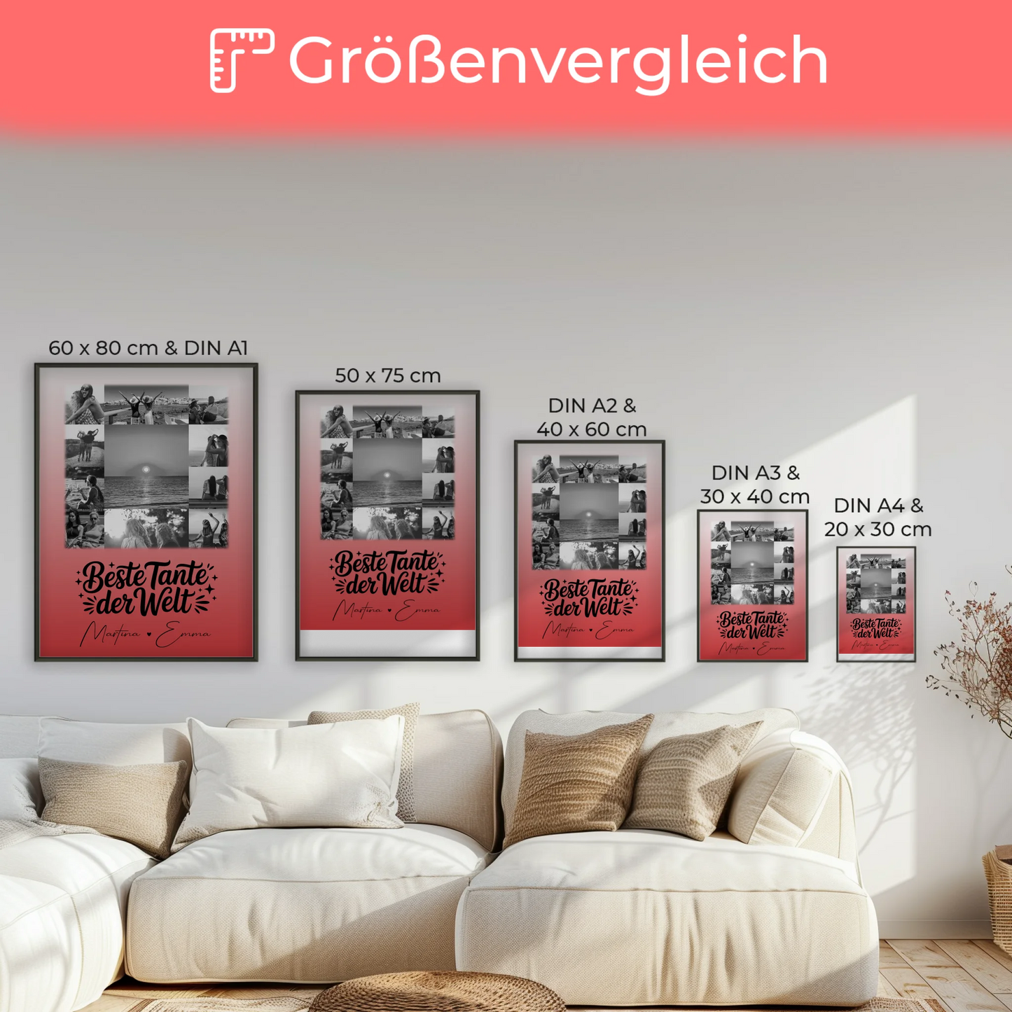 Wandbild Fotocollage 11 Fotos Beste Tante Der Welt Schwarz-Weiß personalisiertes Geschenk