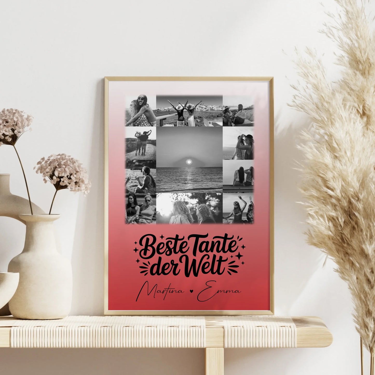 Wandbild Fotocollage 11 Fotos Beste Tante Der Welt Schwarz-Weiß personalisiertes Geschenk