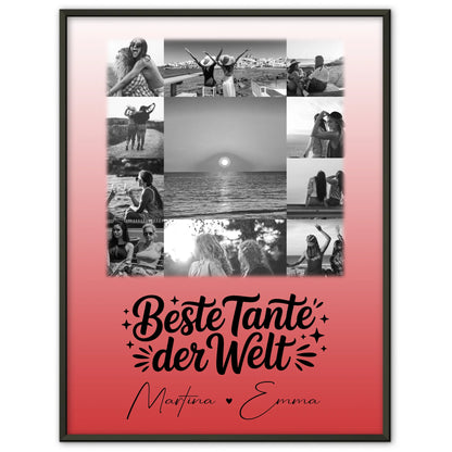 Wandbild Fotocollage 11 Fotos Beste Tante Der Welt Schwarz-Weiß personalisiertes Geschenk