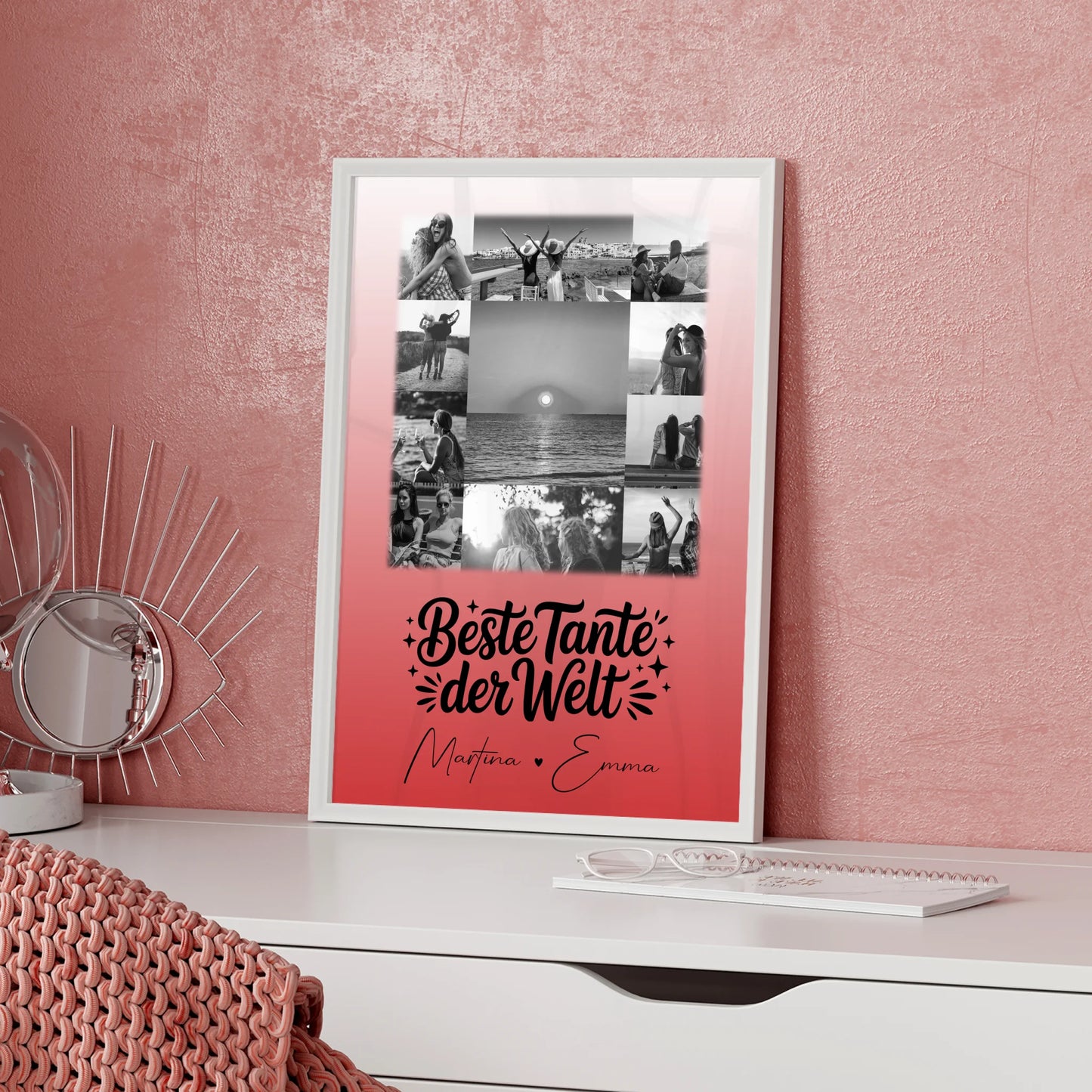 Wandbild Fotocollage 11 Fotos Beste Tante Der Welt Schwarz-Weiß personalisiertes Geschenk