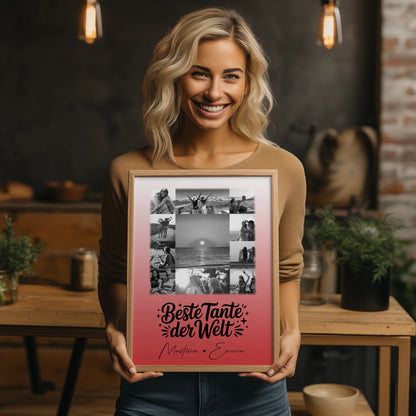 Wandbild Fotocollage 11 Fotos Beste Tante Der Welt Schwarz-Weiß personalisiertes Geschenk
