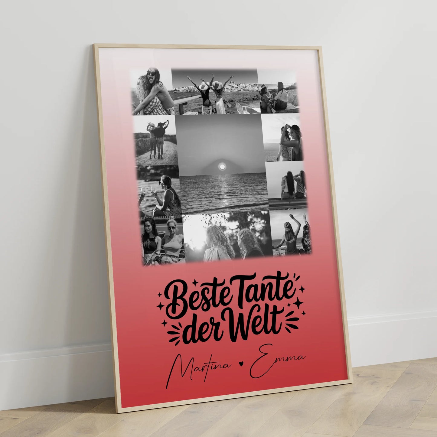 Wandbild Fotocollage 11 Fotos Beste Tante Der Welt Schwarz-Weiß personalisiertes Geschenk