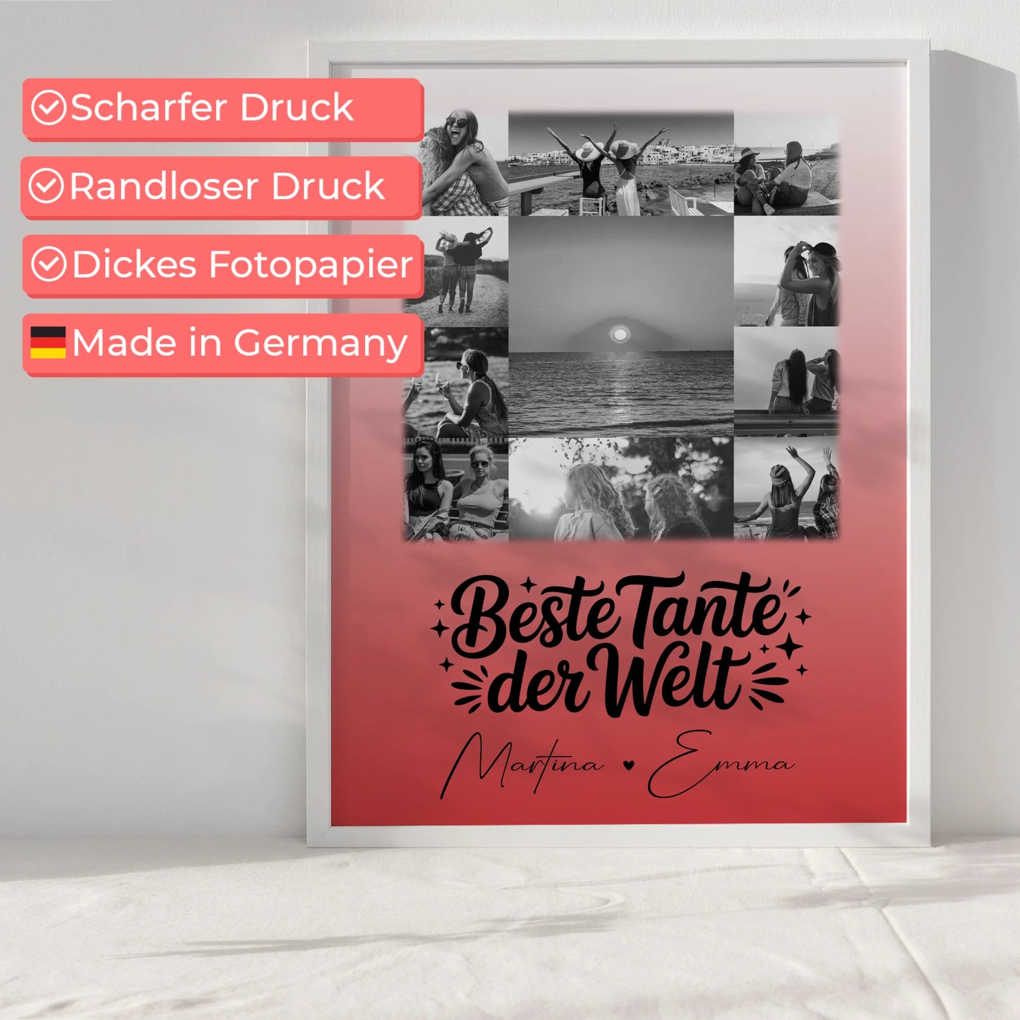 Wandbild Fotocollage 11 Fotos Beste Tante Der Welt Schwarz-Weiß personalisiertes Geschenk