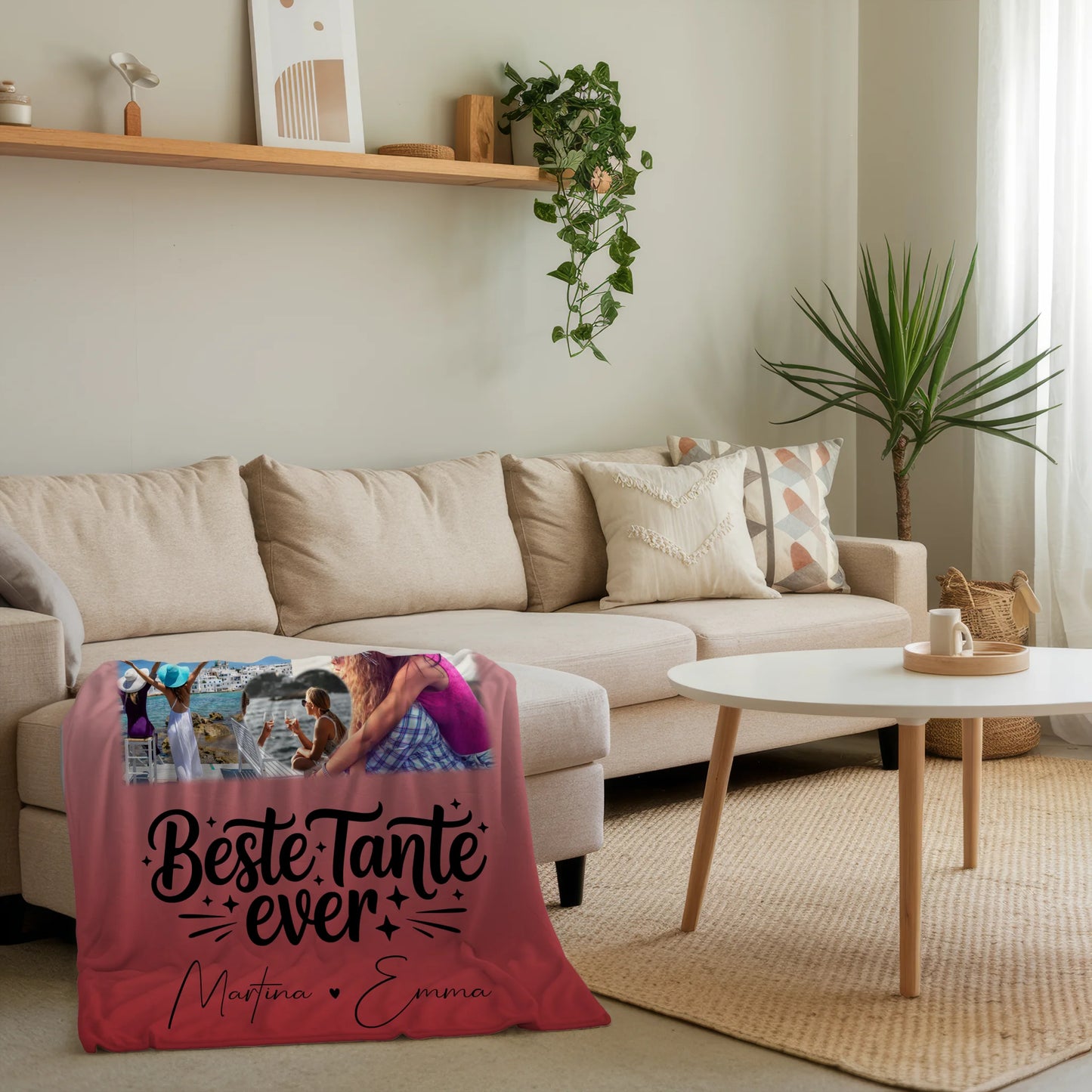 Personalisierte Kuscheldecke mit Namen, Motiv, 8 Fotos & Herz – Das perfekte Geschenk für die beste Tante 4