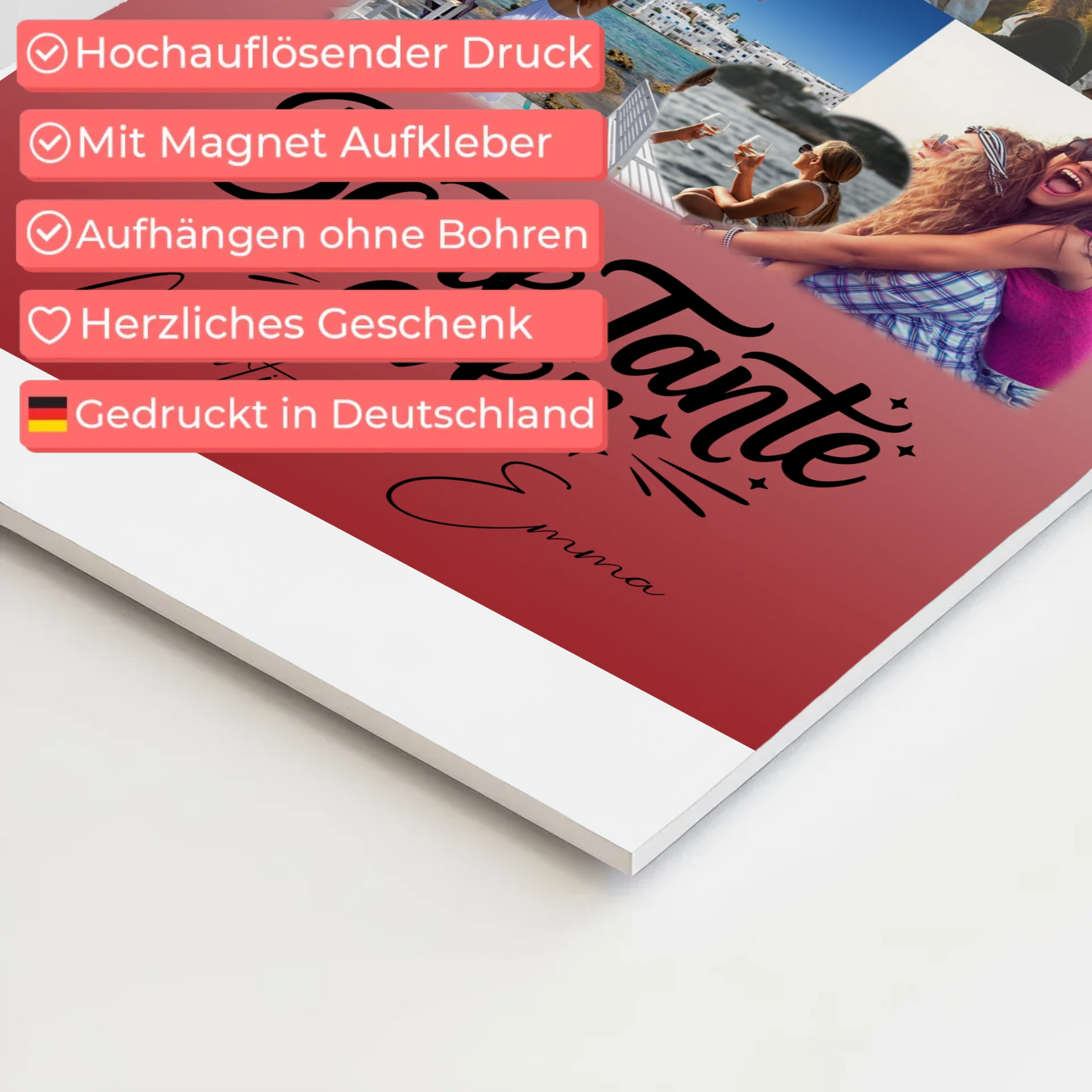 Personalisierter Fotoboard Poster Magnetisch mit 8 Fotos und 1 Herz Foto Beste Tante Ever 4