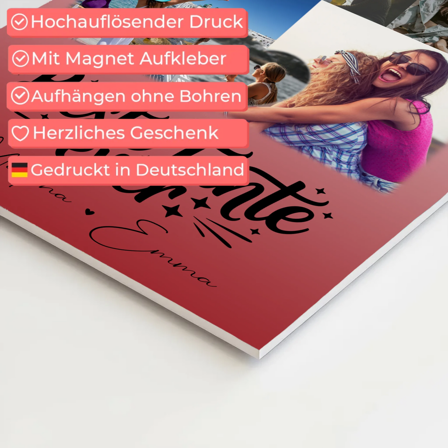 Personalisierter Fotoboard Poster Magnetisch mit 8 Fotos und 1 Herz Foto Beste Tante Ever