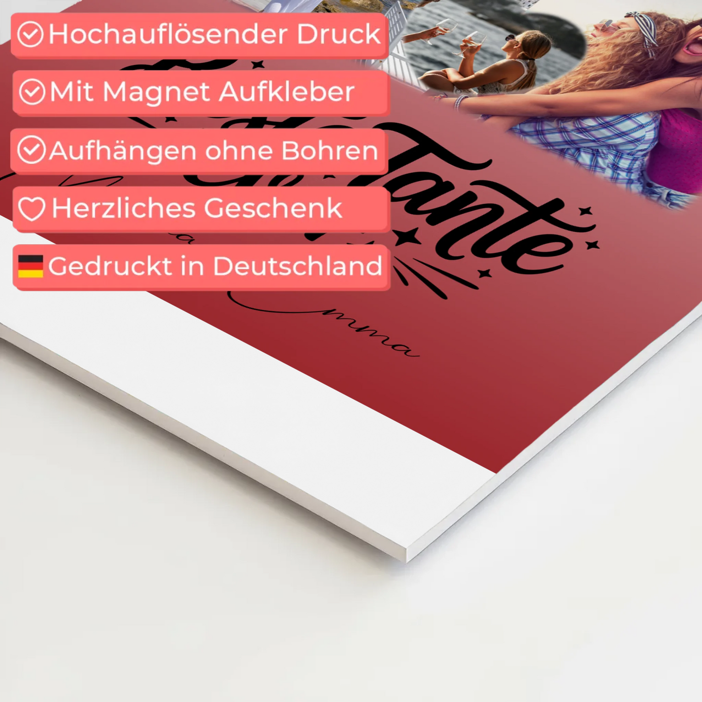 Personalisierter Fotoboard Poster Magnetisch mit 8 Fotos und 1 Herz Foto Beste Tante Ever