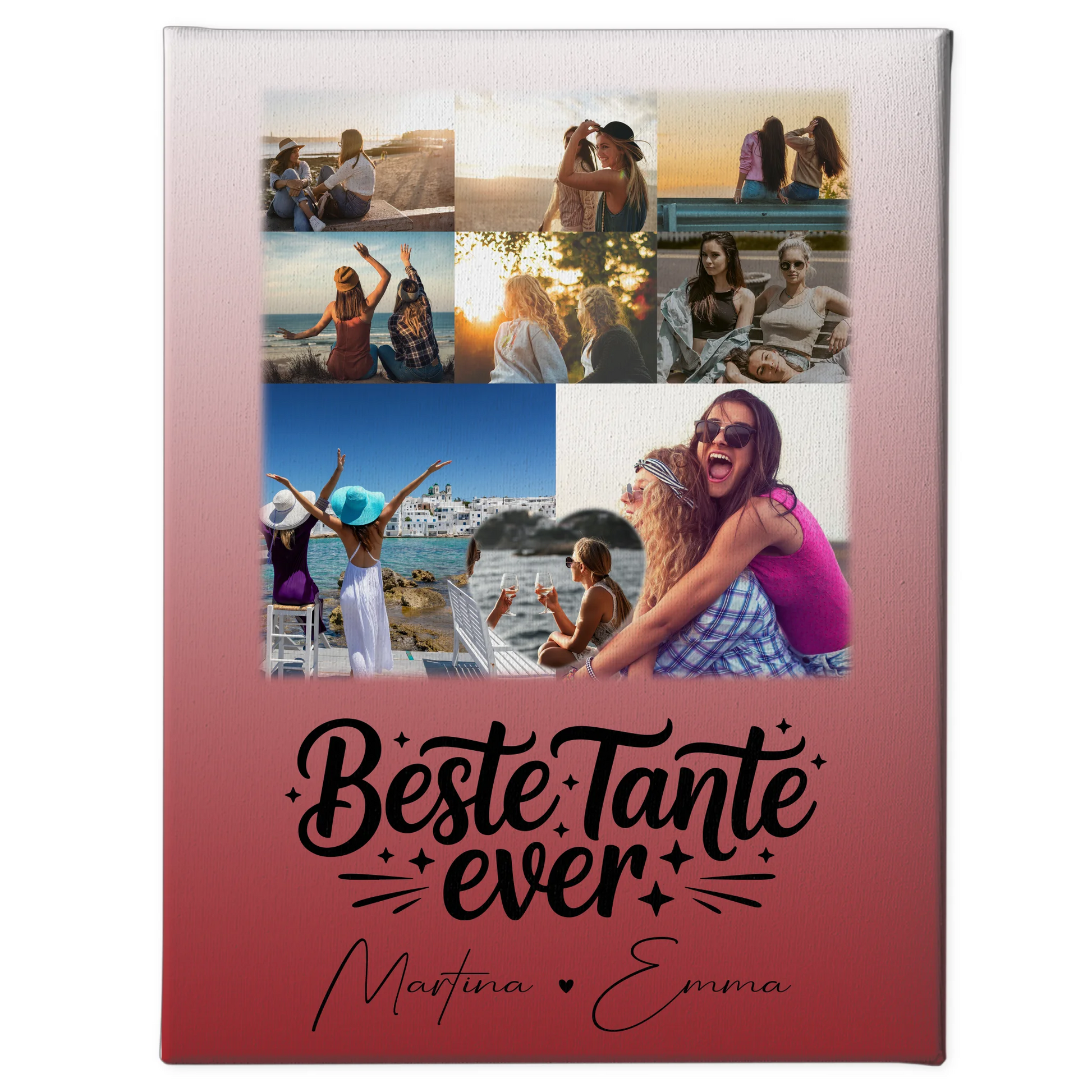 Personalisierte Leinwand Bild mit 8 Fotos und 1 Herz Foto für die Beste Tante Ever 1