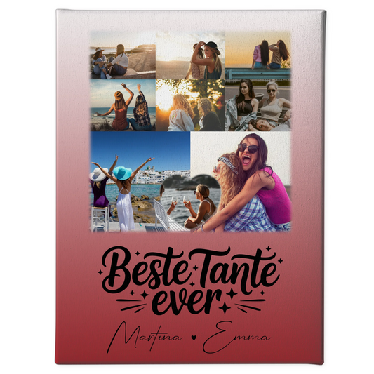 Personalisierte Leinwand Bild mit 8 Fotos und 1 Herz Foto für die Beste Tante Ever 1