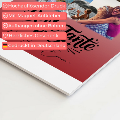 Personalisierter Fotoboard Poster Magnetisch mit 8 Fotos und 1 Herz Foto Beste Tante Ever