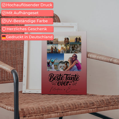 Personalisierte Leinwand Bild mit 8 Fotos und 1 Herz Foto für die Beste Tante Ever 5