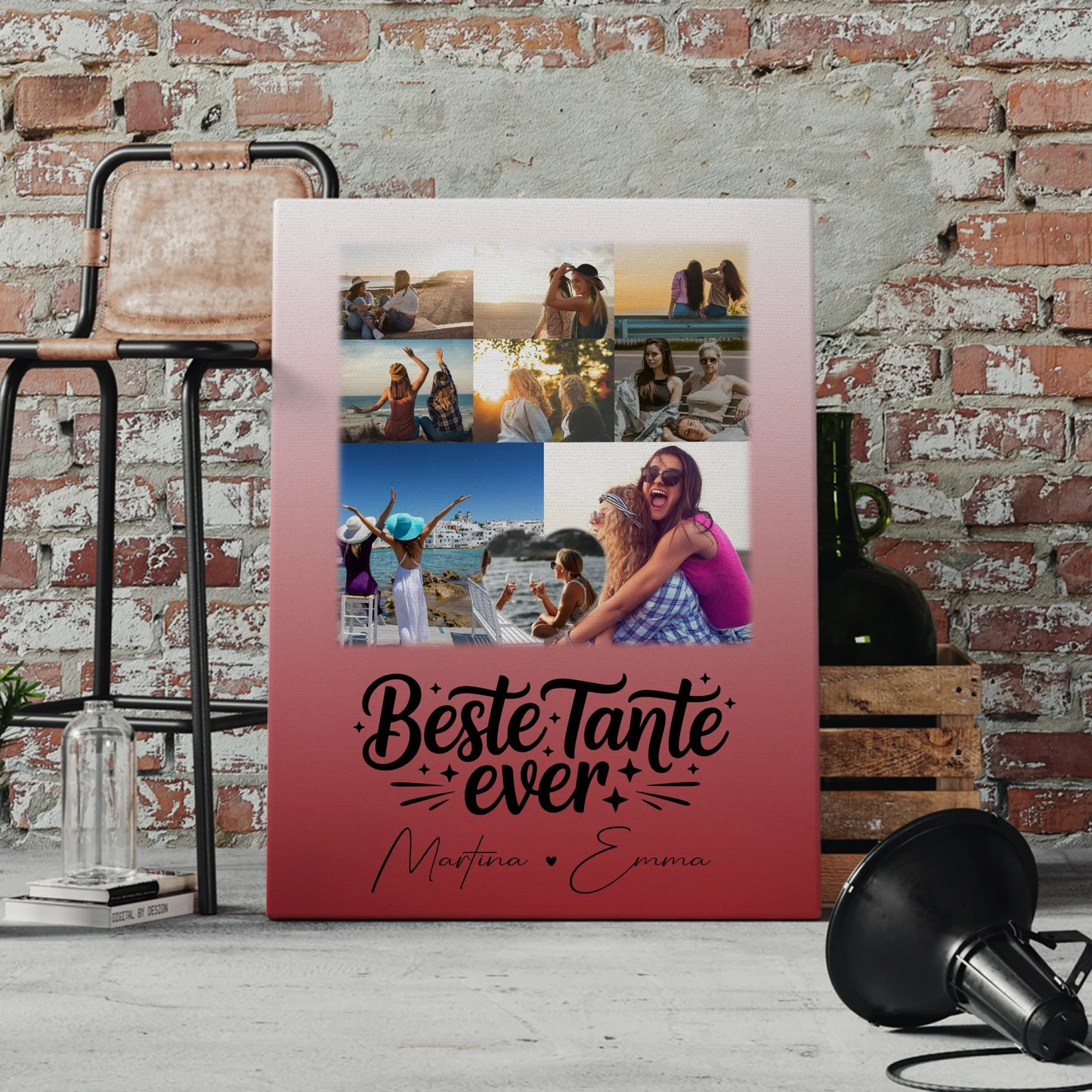 Personalisierte Leinwand Bild mit 8 Fotos und 1 Herz Foto für die Beste Tante Ever 4