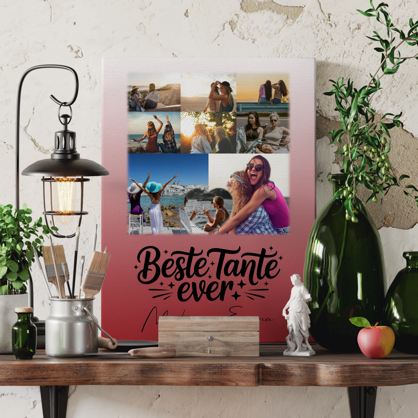 Personalisierte Leinwand Bild mit 8 Fotos und 1 Herz Foto für die Beste Tante Ever 3